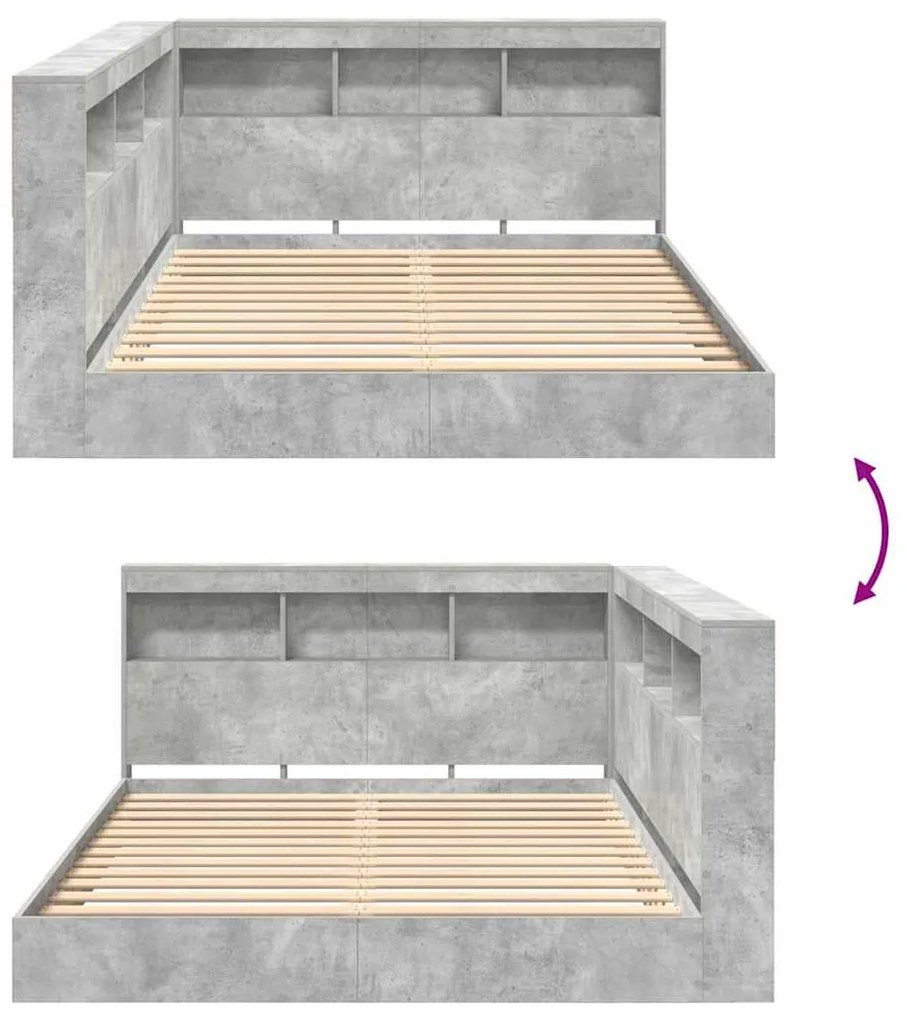Cama estante com prateleira com cabeceira 2 pcs Cinzento cimento 140 x