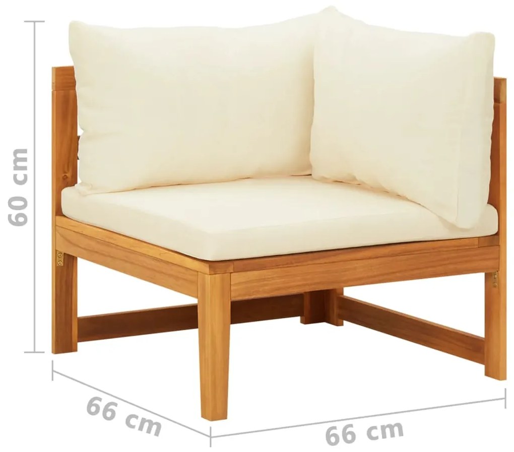 2 pcs conj. lounge de jardim c/ almofadões branco nata acácia