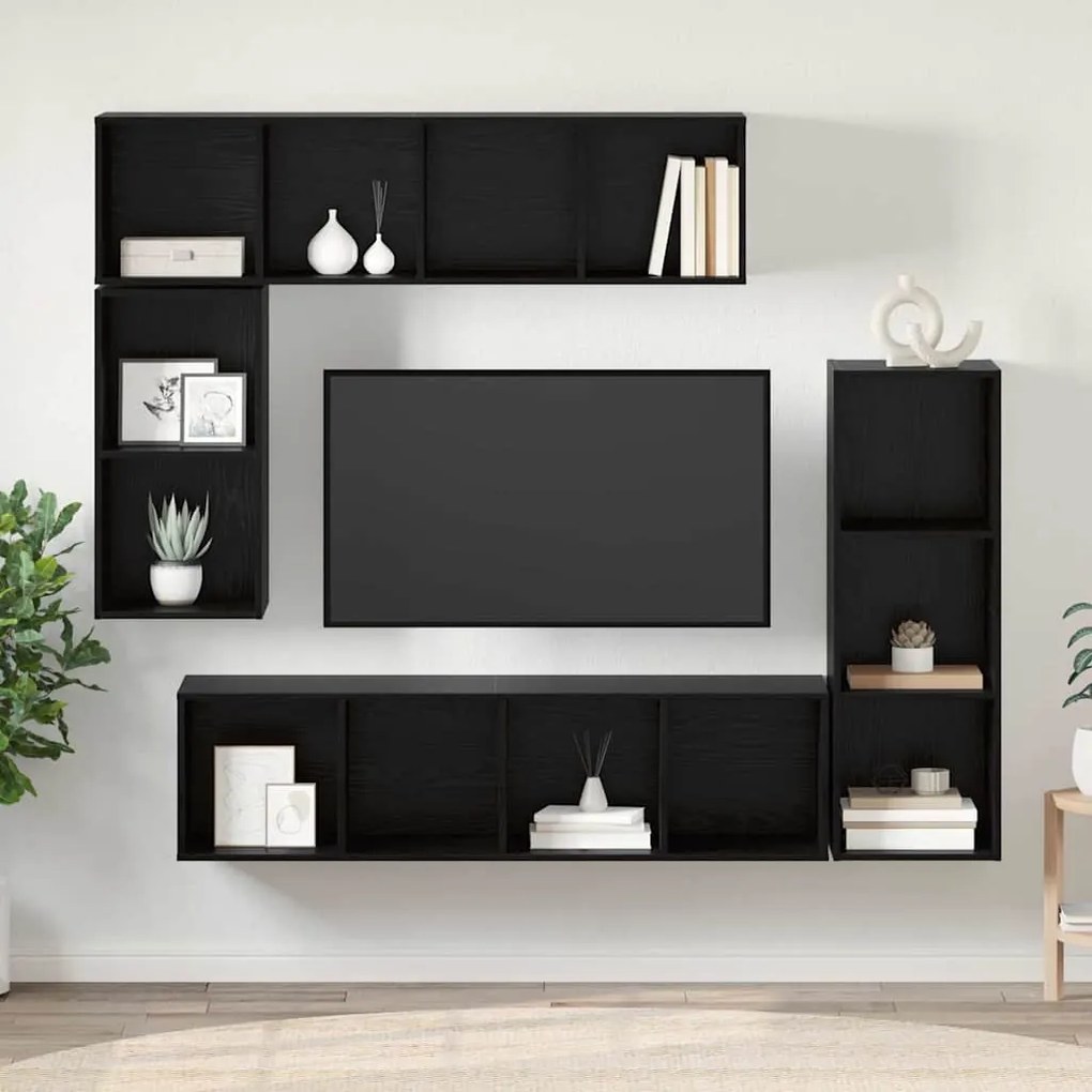 Conjunto de móvel de TV 4 pcs Carvalho preto Madeira processada