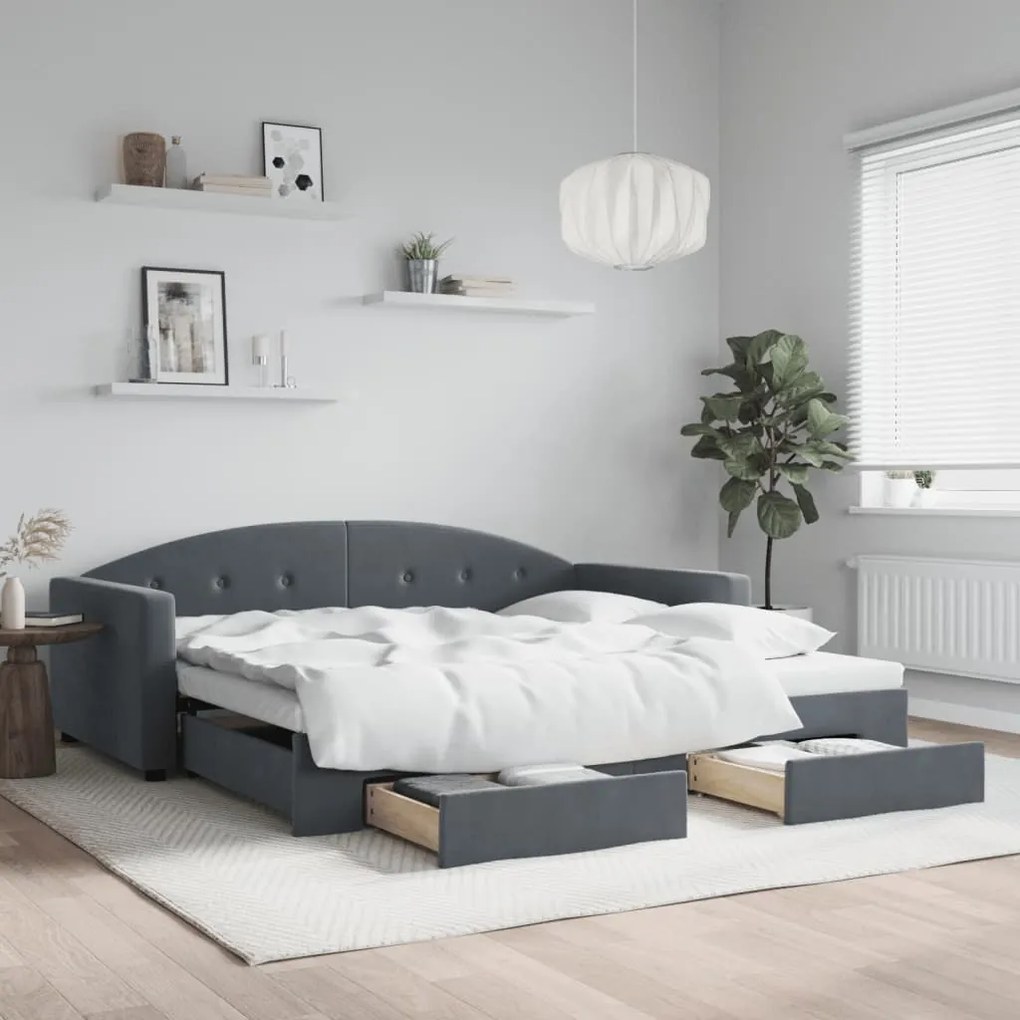 vidaXL Sofá-cama c/ gavetão e gavetas 100x200cm veludo cinzento-escuro