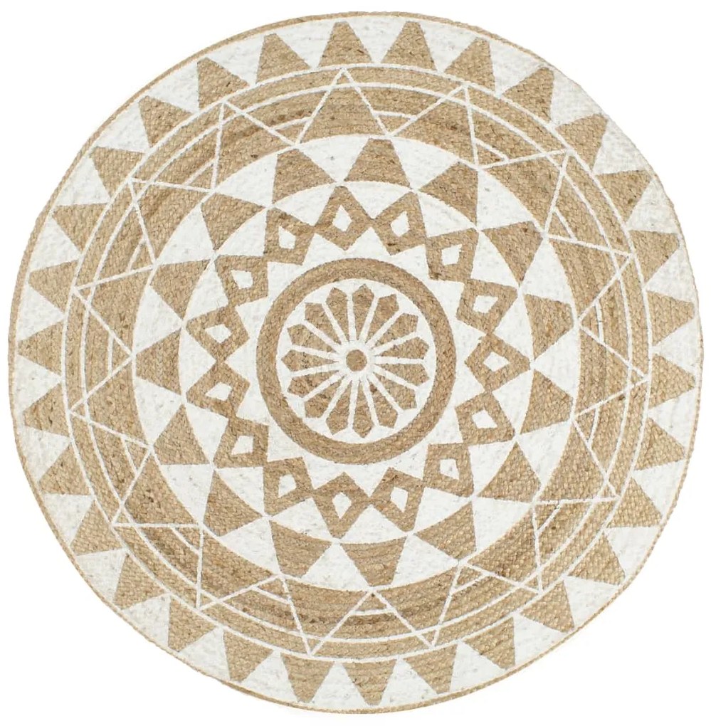 Tapete artesanal em juta com impressão a branco 150 cm