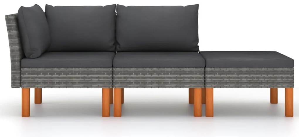 3 pcs conj. lounge jardim vime PE e madeira de eucalipto maciça