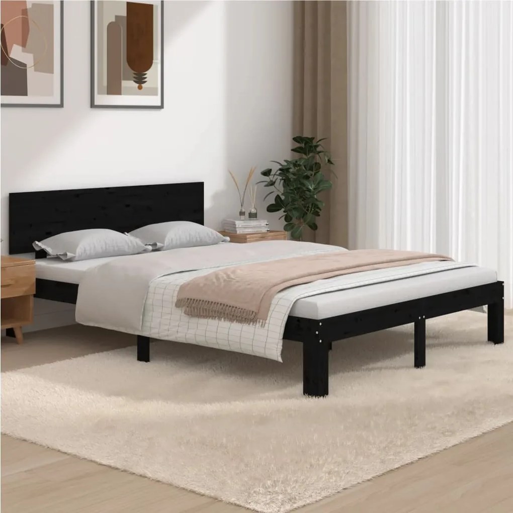 Estrutura de cama king 150x200 cm madeira maciça preto