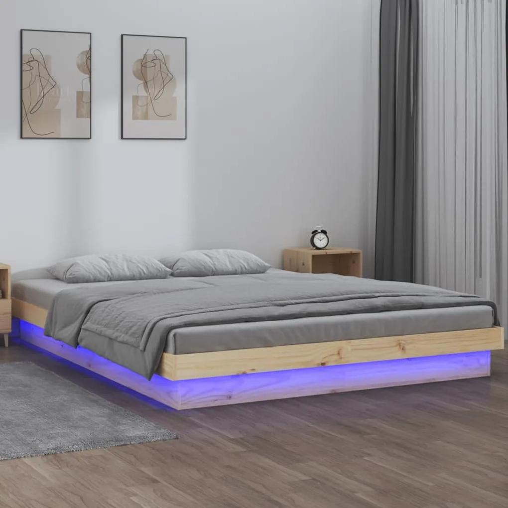 Estrutura de cama c/ LED casal 135x190 cm 4FT6 madeira maciça