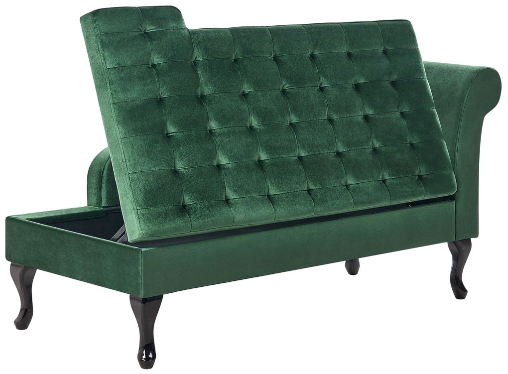 Chaise-longue à direita com arrumação em veludo verde escuro PESSAC Beliani