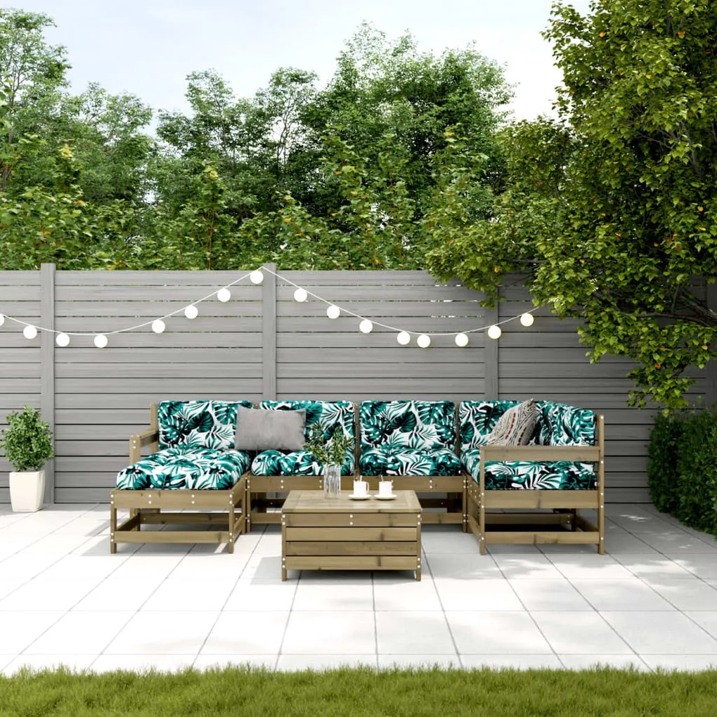 7 pcs conjunto lounge de jardim c/ almofadões pinho impregnado