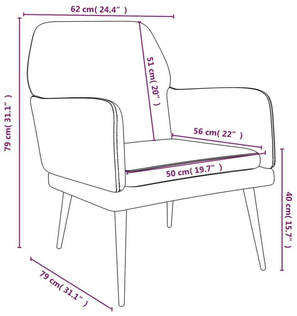 Cadeira c/ apoio de braços 62x79x79 veludo cinzento-claro