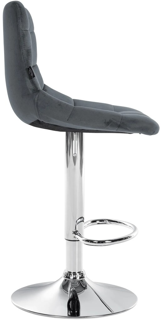Banco de bar Jerry em veludo com estrutura cromada 87-108,5 x 43 x 46,5 cm Cinzento escuro