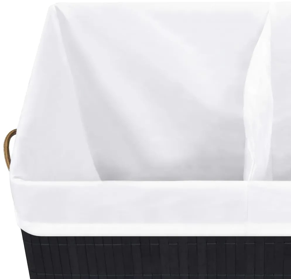 Cesto para roupa suja c/ 2 secções 100 L bambu preto