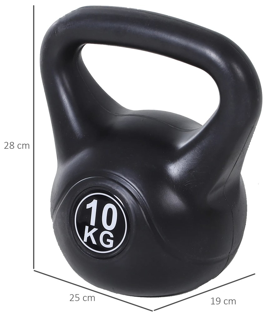 Peso Russo de 10 kg Kettlebell Preenchido de Areia com Punho Largo e Antiderrapante para Trenos em Ginásio 25x19x2 cm Preto