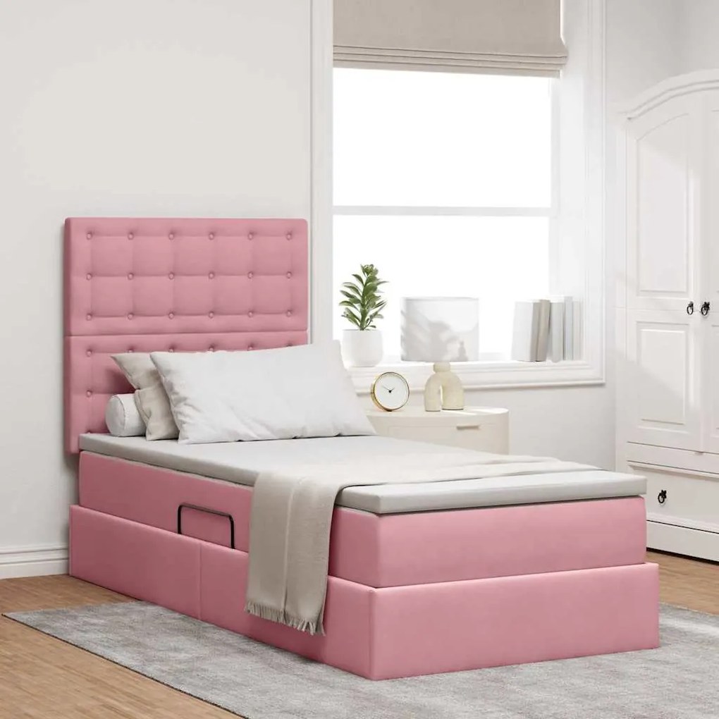 vidaXL Cama com arrumação e colchão Rosa 90 x 200 cm Veludo