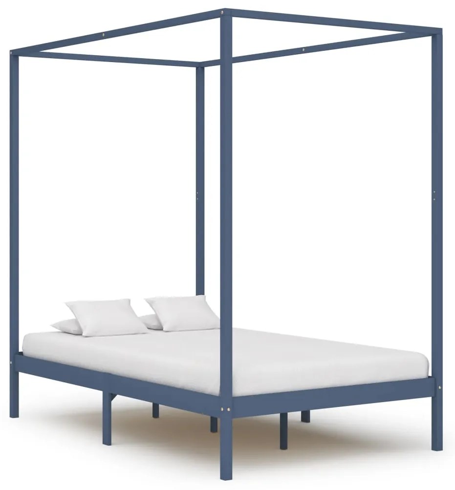 283277 vidaXL Estrutura de cama com toldo 140x200 cm pinho maciço cinzento