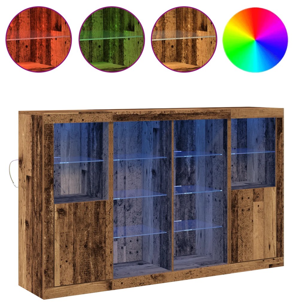 Aparador vidaXL com Luzes LED Madeira Antiga 163x37x100 cm Madeira Eng