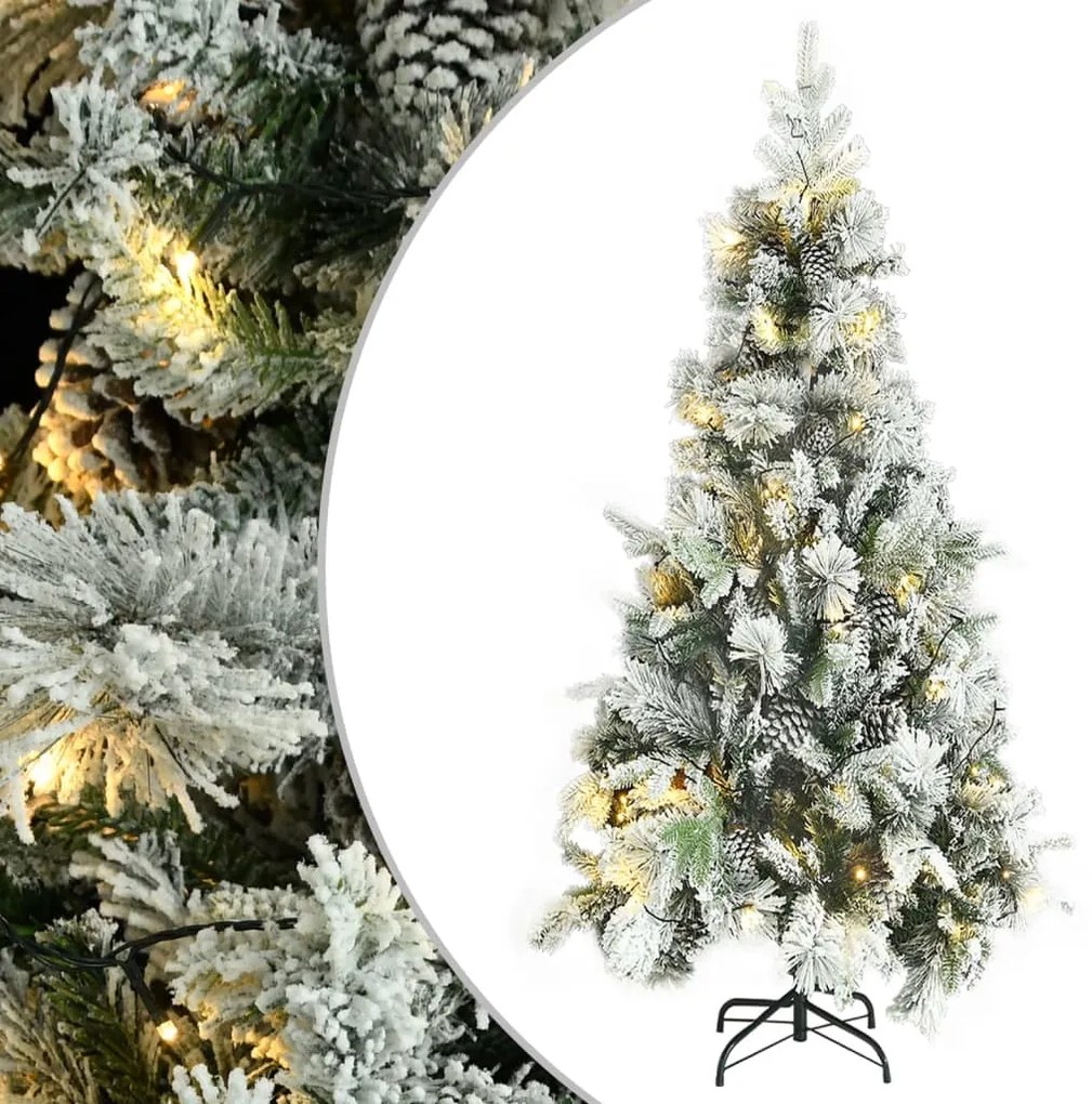 vidaXL Árvore de Natal pré-iluminada c/ flocos neve e pinhas PVC/PE