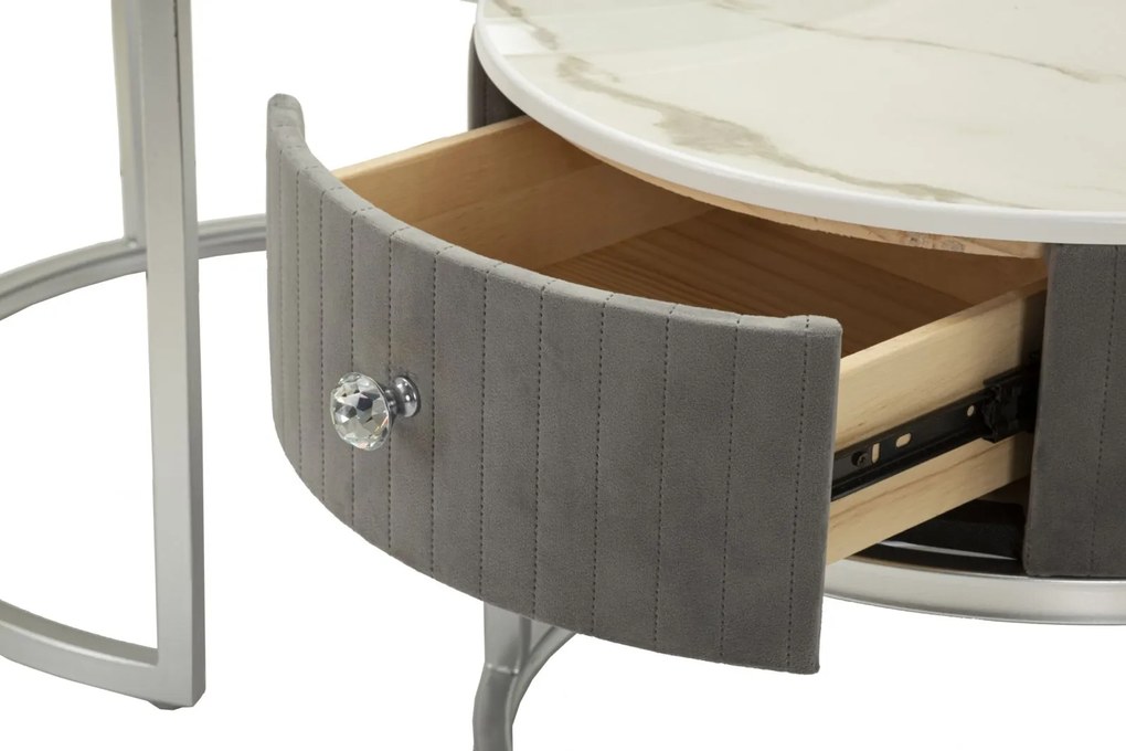 CONJUNTO DE MESAS DE CAFÉ CINZENTAS 2 PEÇAS CM Ø 70X45-50X40 CINZA E PRATA