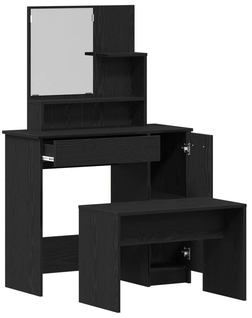 Conjunto de Toucador vidaXL Carvalho Preto Madeira Engenheirada, Touca