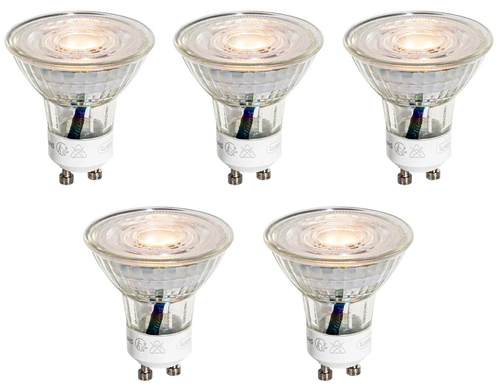 Conjunto de 5 lâmpadas LED GU10 50mm transparentes 3W 200 lm 2200K