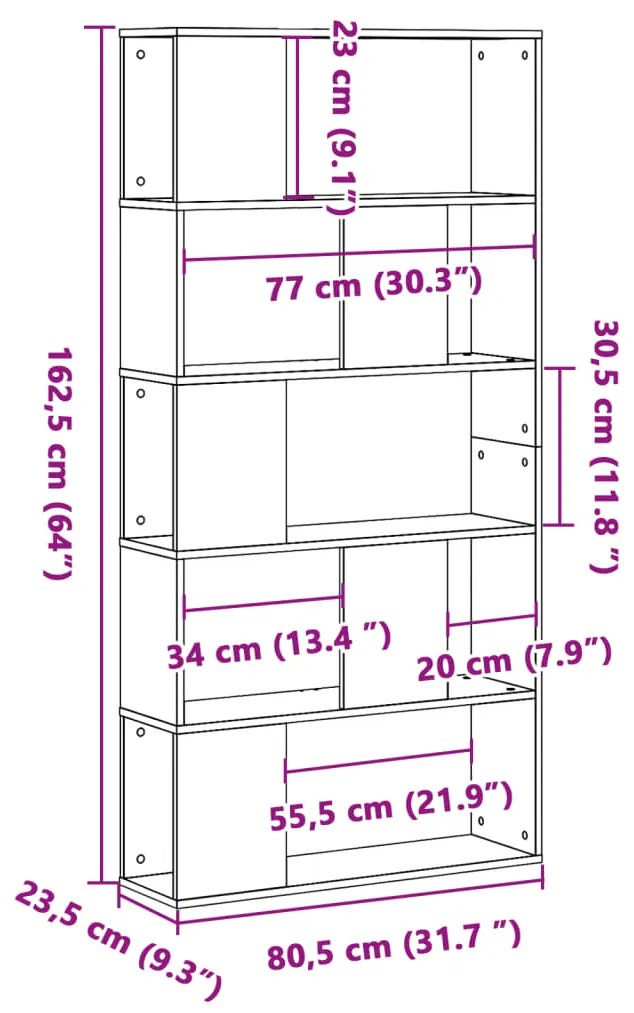 Estante c/ 5 prateleiras derivados de madeira cor madeira velha