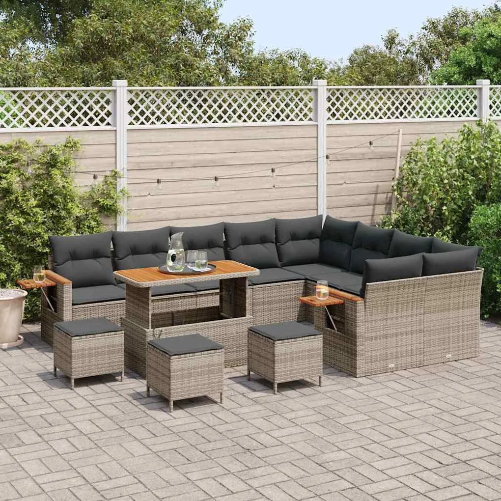 Conjunto de Sofás de Jardim de 13 Peças com Almofadas Cinza Rattan Pol