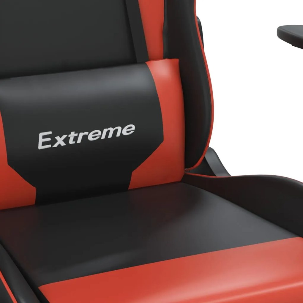 Cadeira gaming c/ apoio pés couro artificial preto e vermelho