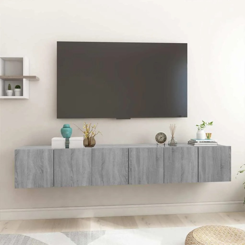 vidaXL Móveis TV suspensos 3 pcs madeira processada 60x30x30 cm cinza
