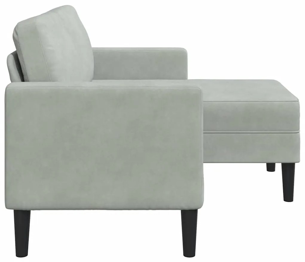 Sofá 2 lugares com Chaise em L 125 cm veludo cinzento-claro