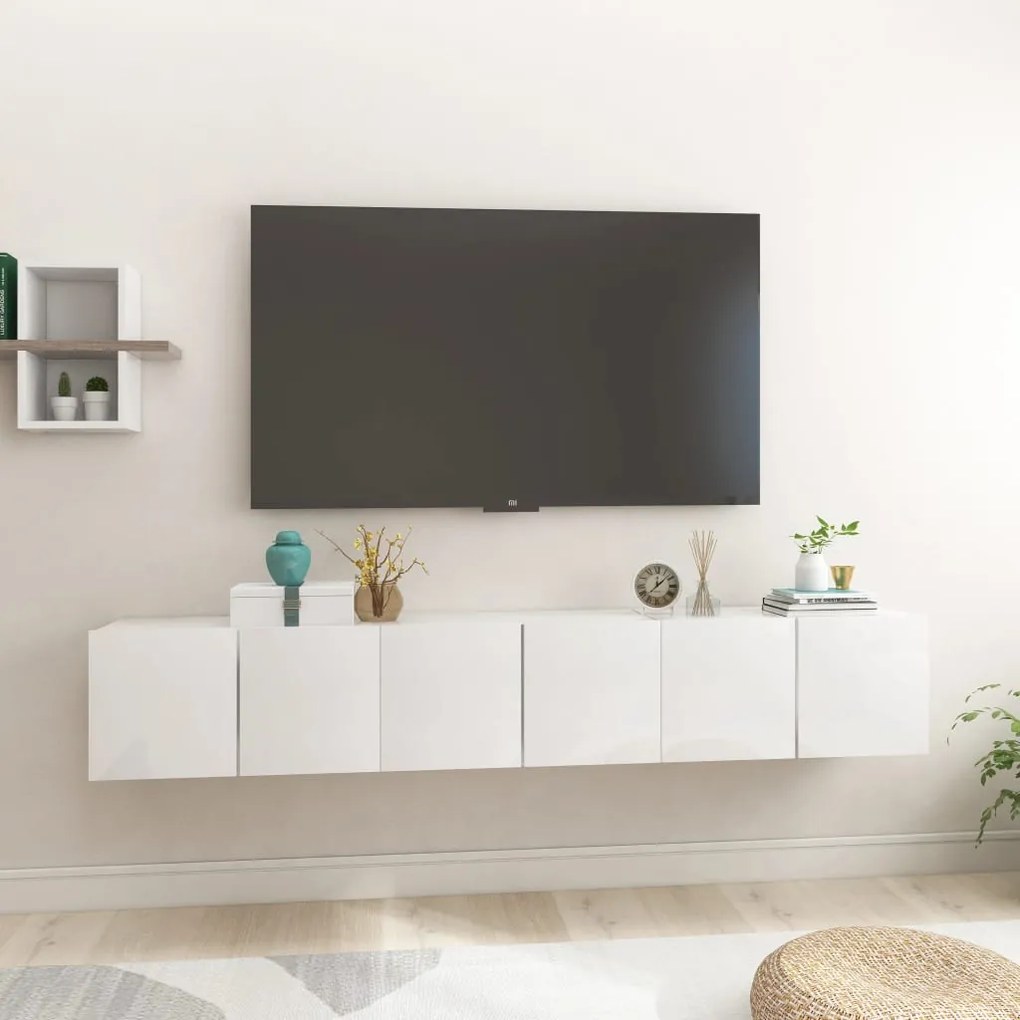 Móveis de TV para parede 3 pcs 60x30x30 cm branco brilhante