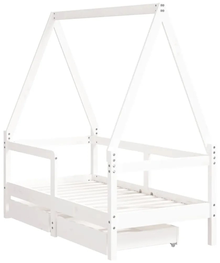 Estrutura cama infantil c/ gavetas 70x140cm pinho maciço branco