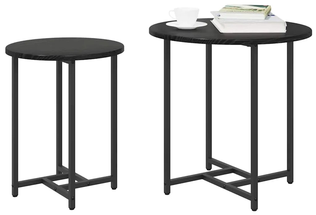 Conjunto de Mesas de Apoio 2 pcs em Madeira de Carvalho Preto e Metal