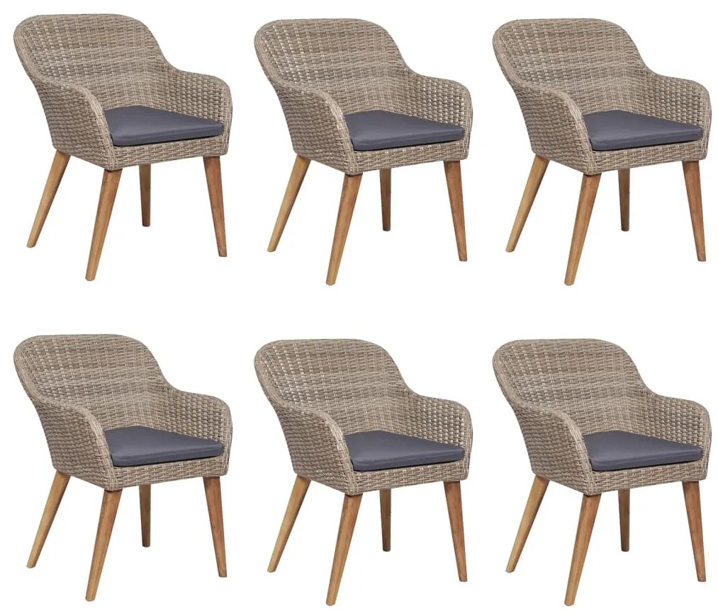7 pcs conjunto de jantar para jardim com almofadões castanho
