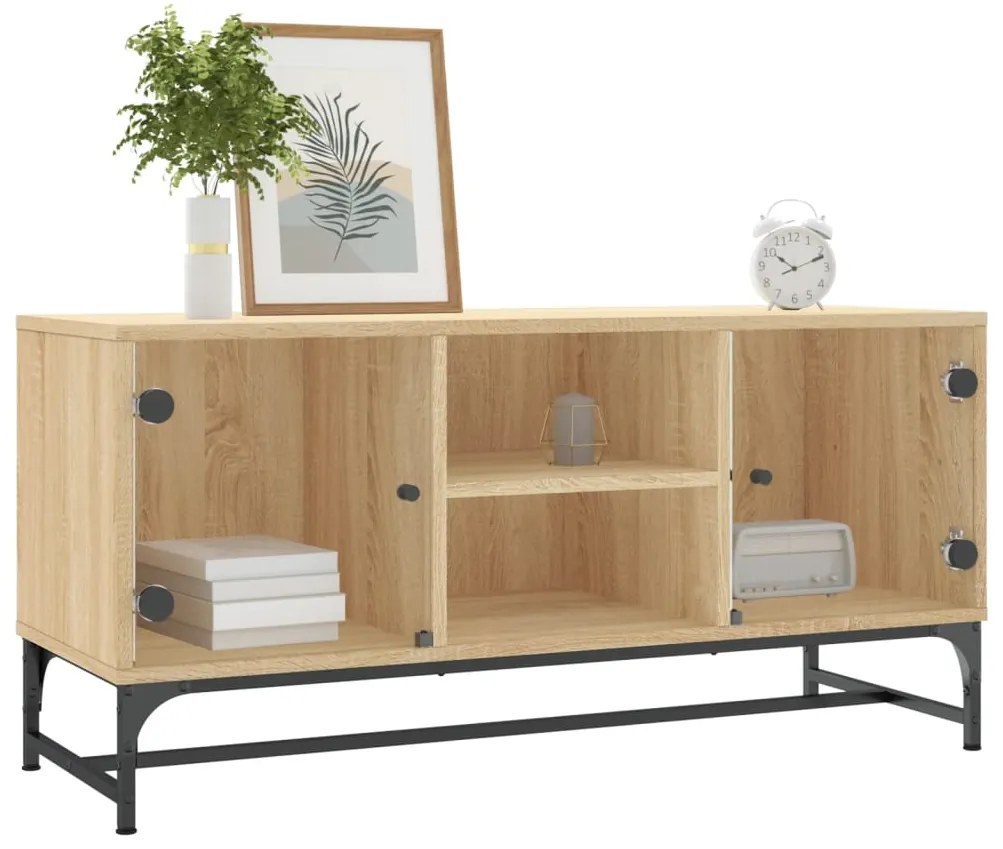 Móvel de TV c/ portas de vidro 102x37x50 cm carvalho sonoma