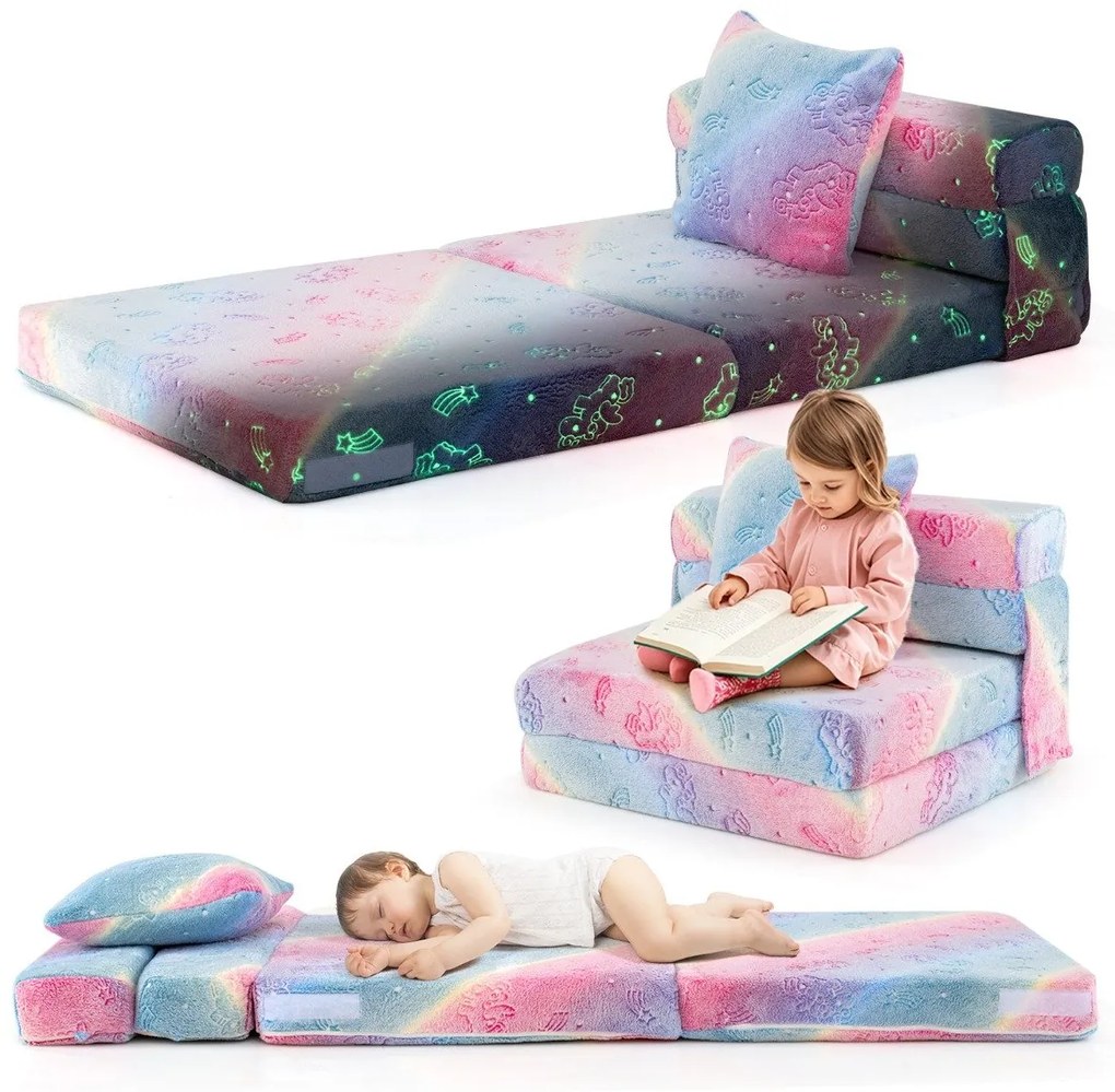 Sofá infantil dobrável com almofada 4 em 1 sofá de brincar que brilha no escuro sofá-cama poltrona infantil multicolorida