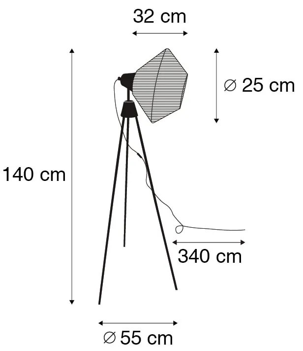 Candeeiro de pé rústico tripé corda - Jenthe