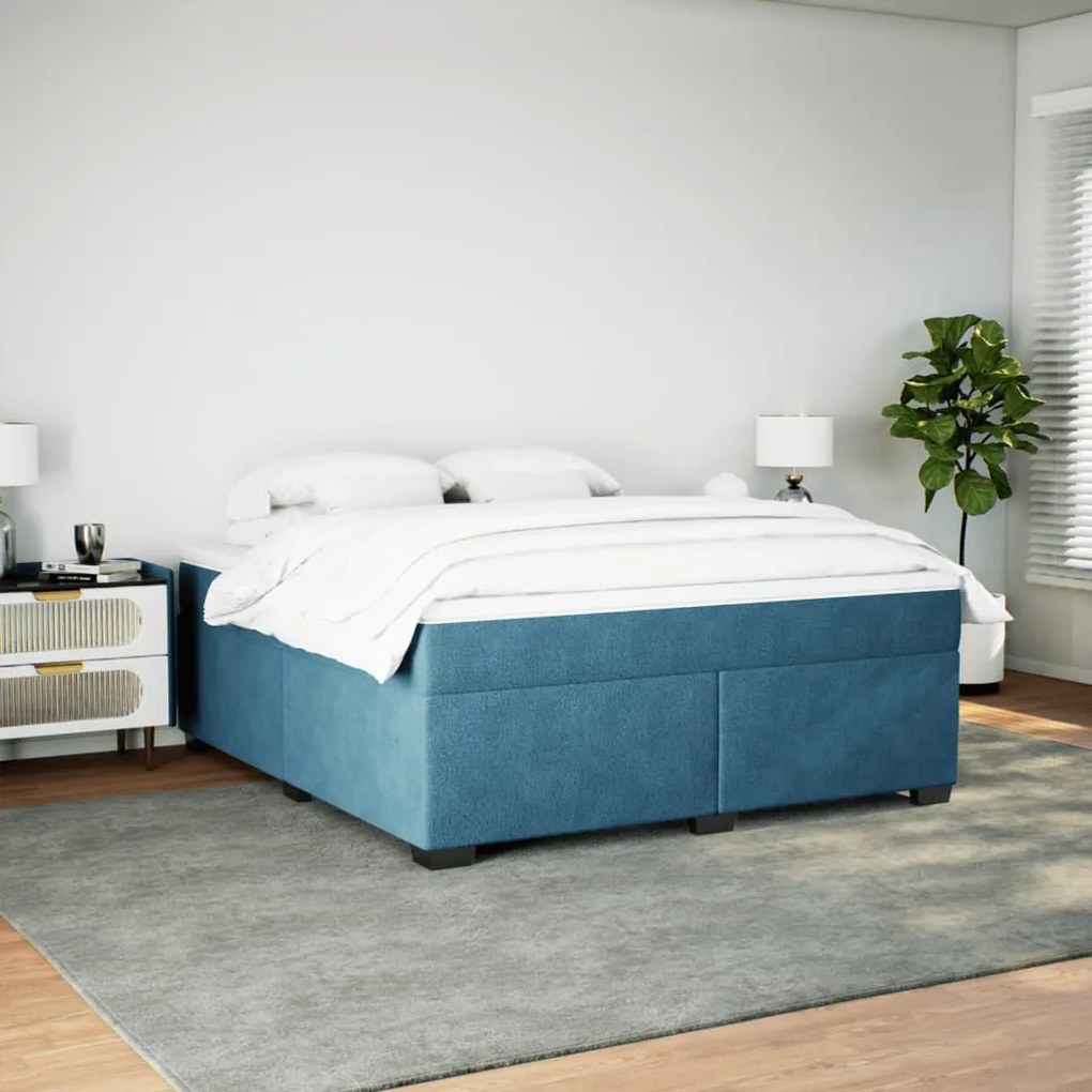 Cama com molas/colchão 180x200 cm veludo azul-escuro