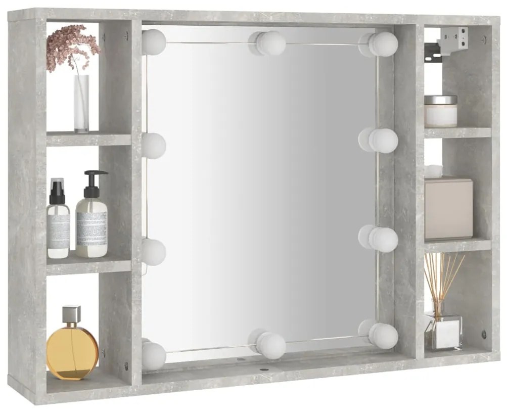 Armário espelhado com LED 76x15x55 cm cinzento cimento