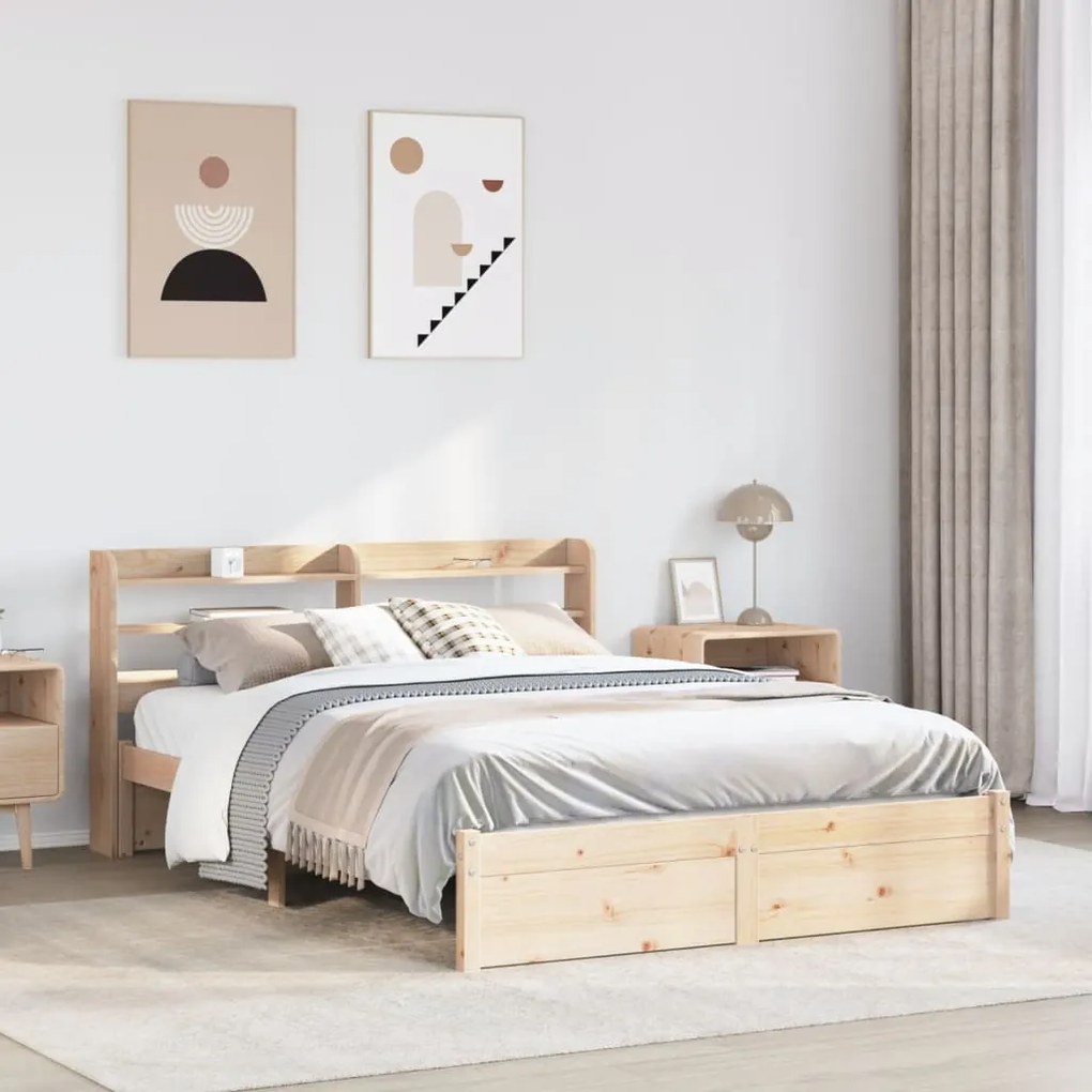 Estrutura de cama com cabeceira 160x200 cm pinho maciço