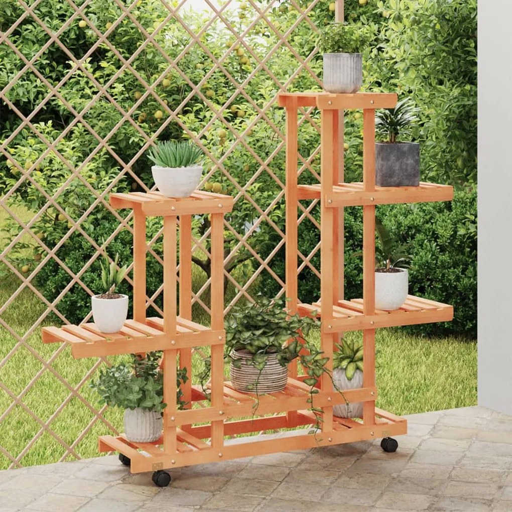 362864 vidaXL Suporte de plantas com rodas 95x25x101 cm abeto maciço