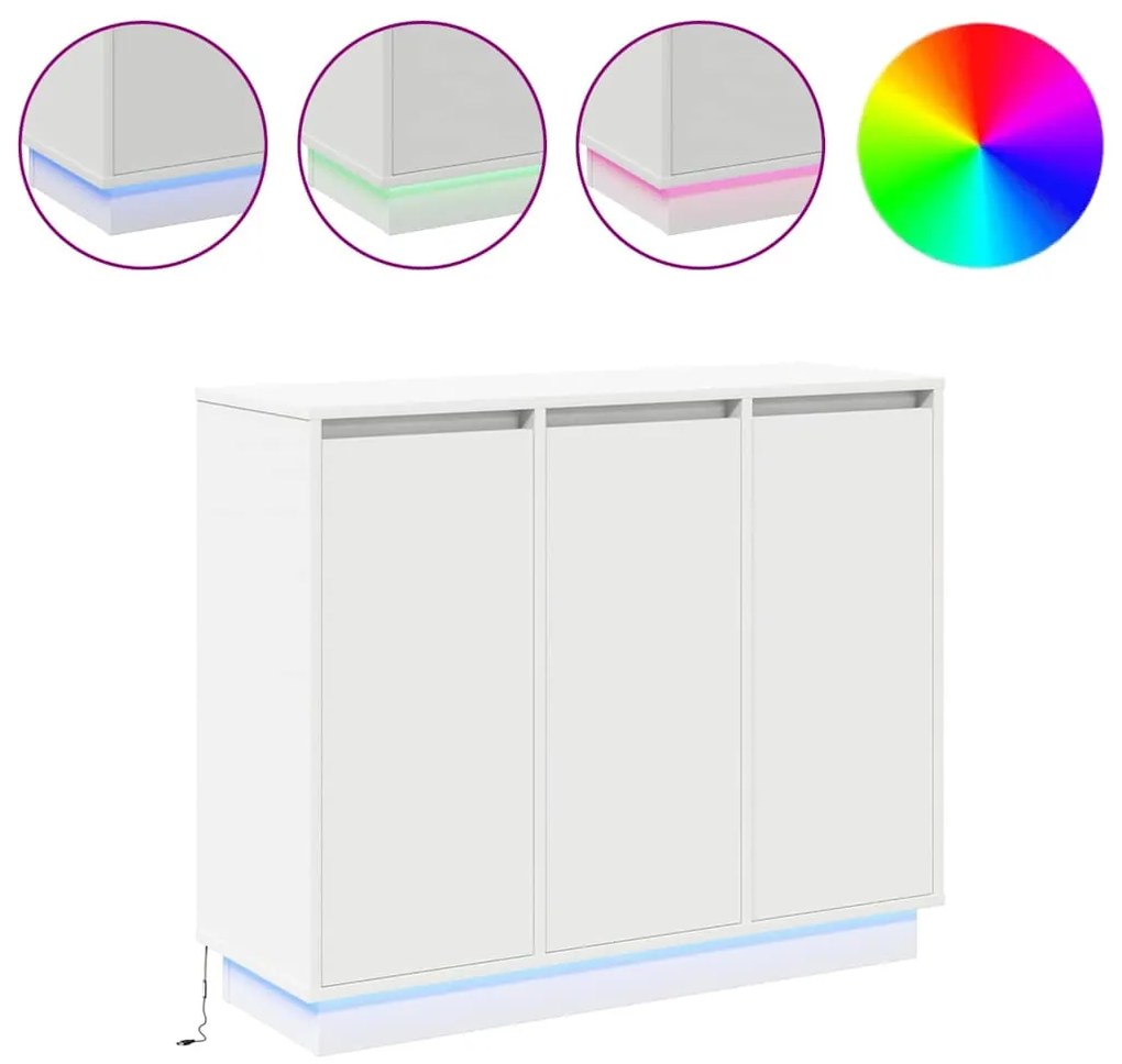 Aparador vidaXL com LED Branco 90x32x75 cm em madeira de engenharia