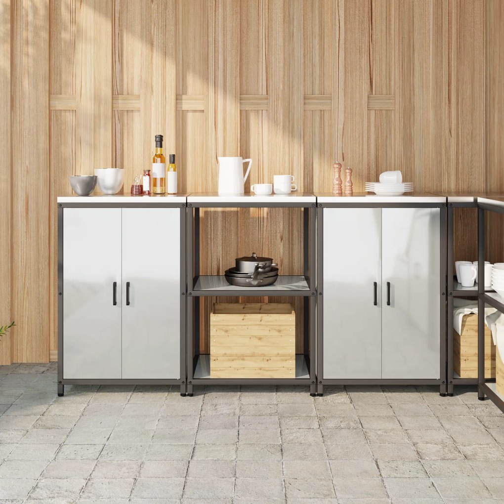 vidaXL Conjunto de Armazenamento de Cozinha com prateleira 3 pcs Prata