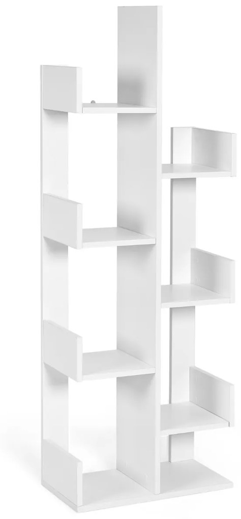 Estante Sala em formato árvore com 8 prateleiras, dispositivo anti-queda, organizador para sala, quarto, 50 x 25 x 145 cm Branco