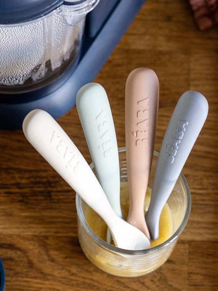 Lote de 4 colheres de silicone para a 1ª idade BEABA bege