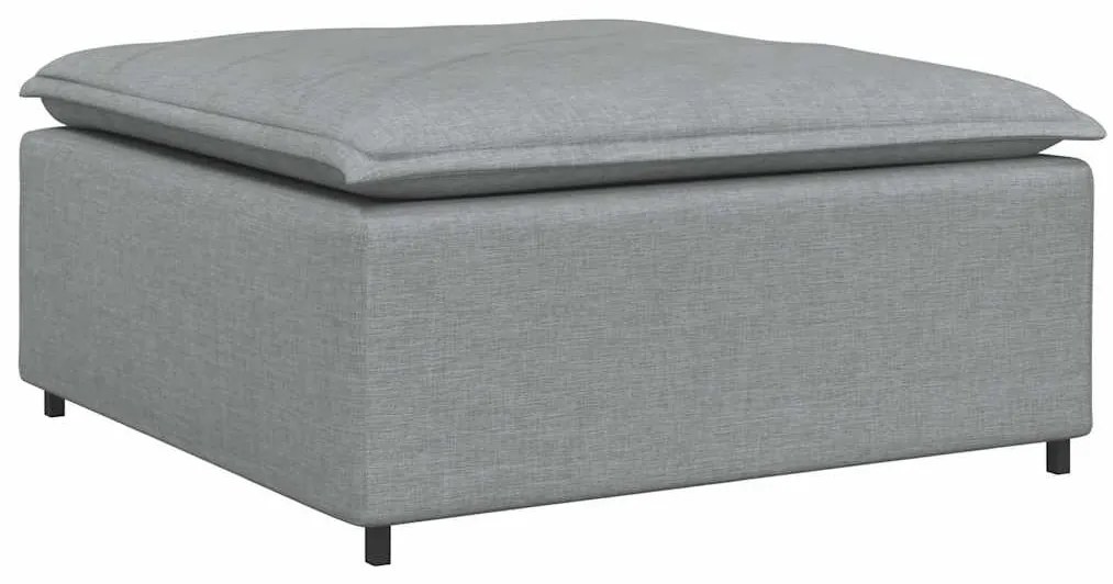 Sofá modular com pufes e almofadas cinzento-claro