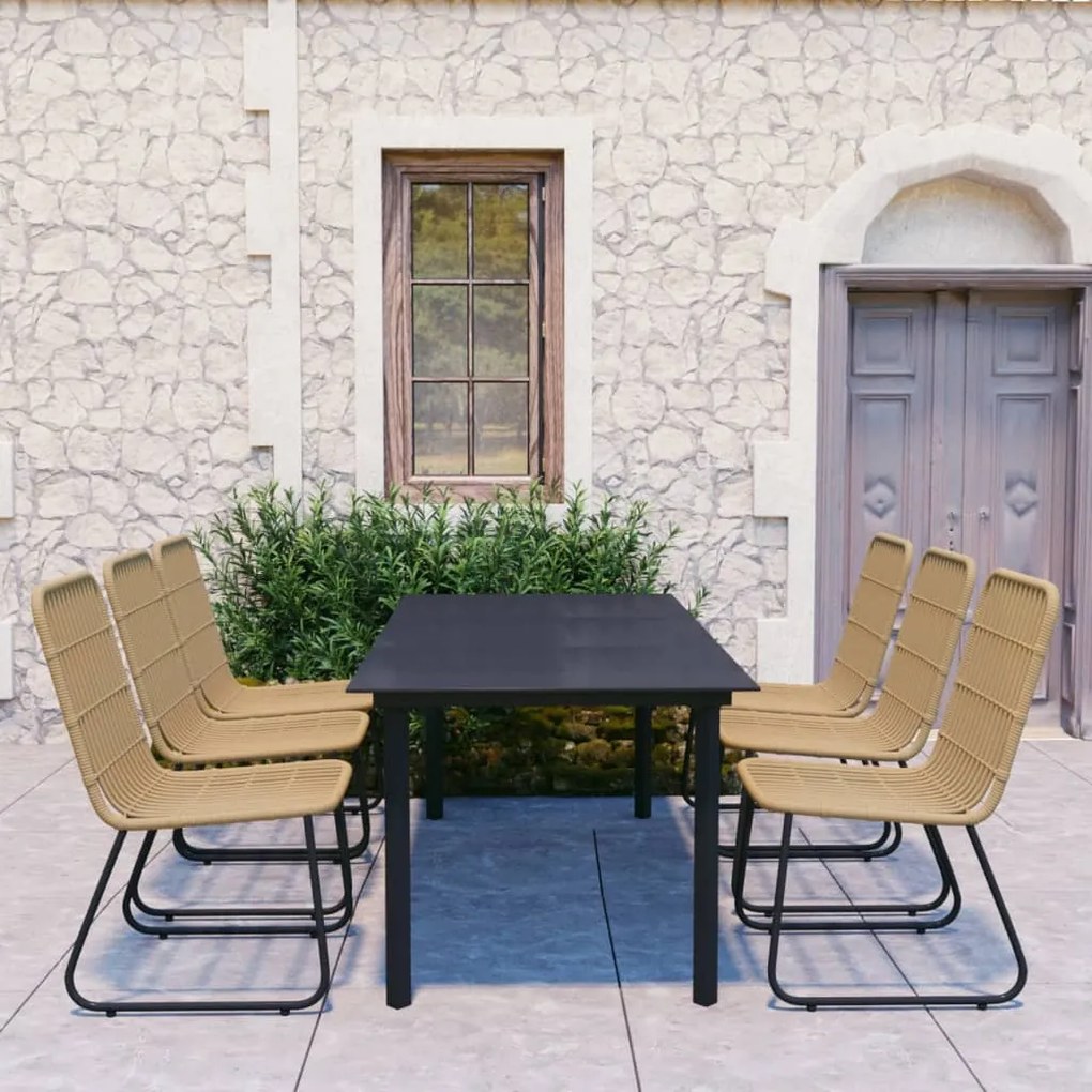 vidaXL 7 pcs conjunto de jantar para exterior vime PE e vidro