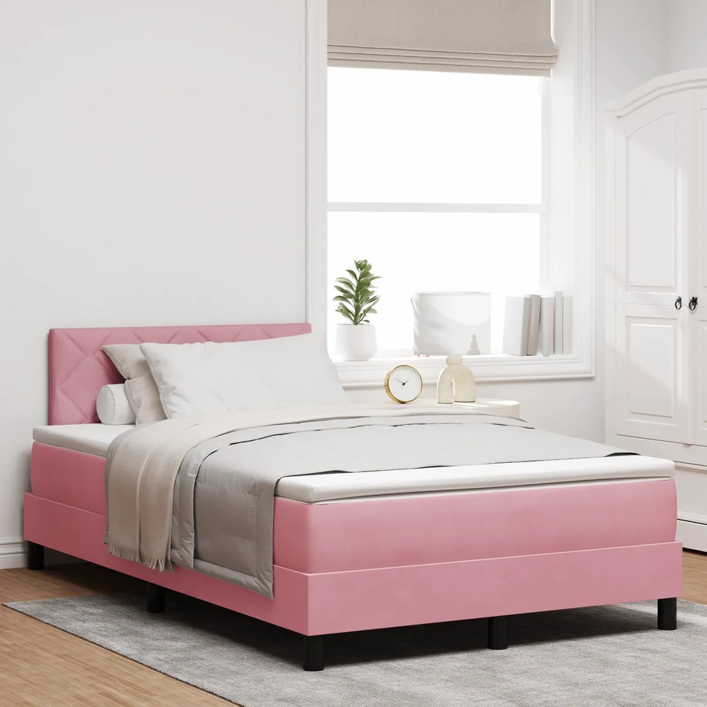 Camas Box com Colchão Rosa Pequeno Duplo Veludo