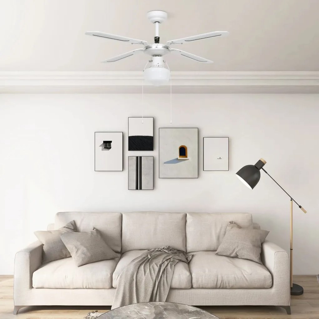 51487 vidaXL Ventoinha de teto com luz 106 cm branco