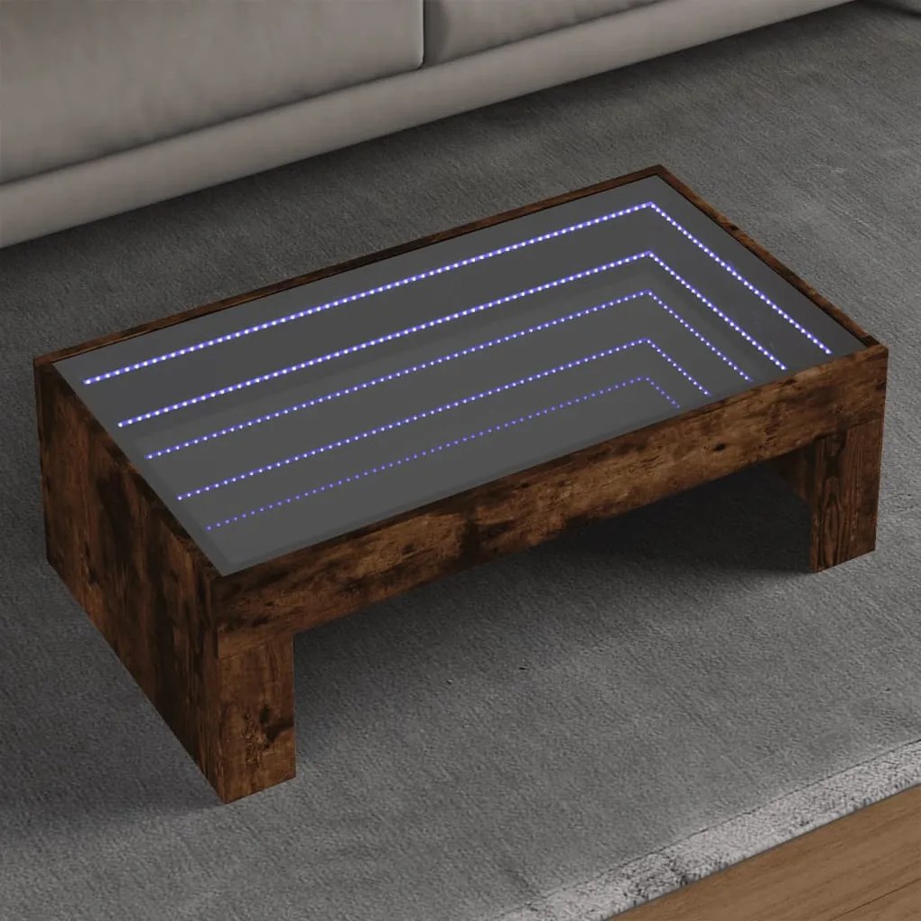vidaXL Mesa de centro luzes LED Infinity 90x50x30 cm carvalho fumado