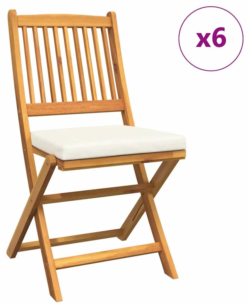 Cadeiras de Jardim Dobráveis vidaXL com Almofada Branca 6pcs em Madeir