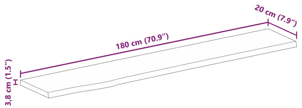 Tampo de mesa c/ borda viva 180x20x3,8 cm mangueira maciça