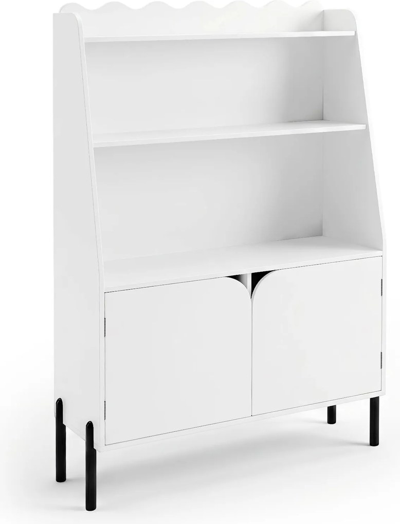 Estante de Arrumação Infantil, 80 x 30 x 121 cm, 3 Estantes Abertas e 2 Portas, Branco