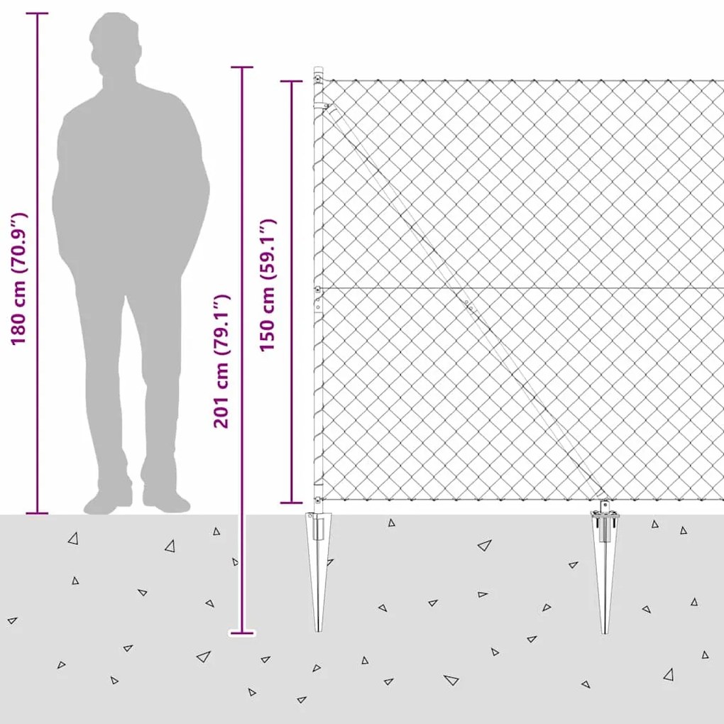 Conjunto de Postes de Cerca Prateado Preto 10x1.5m